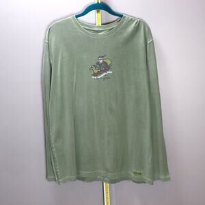 Life Is Good Olive Green Long Sleeve‎ Graphic Tee Santa Shirt Size XL
